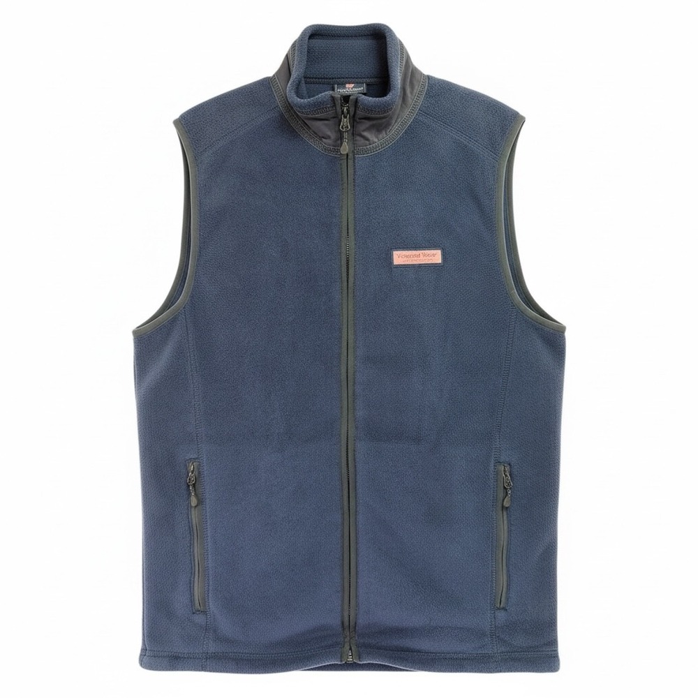 Vineyard Vines Womens Fleece Vest Navy Blue Full Zip Pockets Size XS (H5)